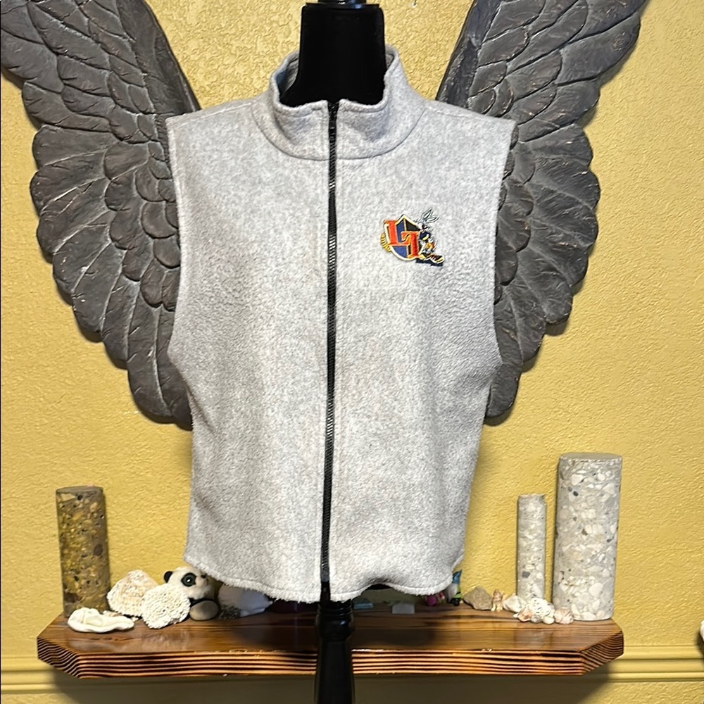 Disney Vintage Gray Fleece Vest with Embroidered Logo